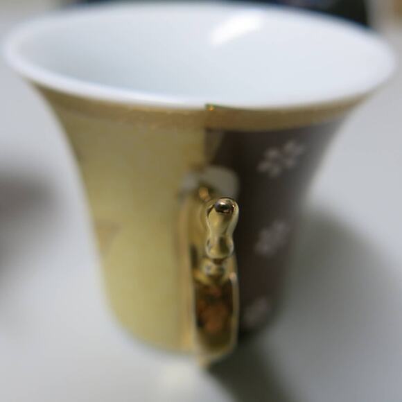 Vintage Porcelain Espresso Turkish Arabic Coffee Cups Saucers Floral Gold Set 4 - Picture 12 of 13